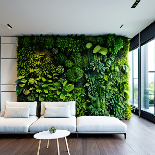 Home 18 A contemporary, eco-friendly urban apartment building featuring expansive vertical gardens and terraced rooftops filled with lush greenery. The interior of a high-tech living space is visible through large windows, subtly showcasing integrated smart home technology with clean, minimalist interfaces. A professional individual, fully clothed in modest attire, is seen relaxing on a comfortable, modern sofa. The image conveys a sense of tranquility, sustainability, and advanced living within a city. Perfect anatomy, correct proportions, natural pose, well-formed hands, proper finger count, natural body proportions. Professional photography, high quality, warm lighting, safe for work, appropriate content, fully clothed, family-friendly.