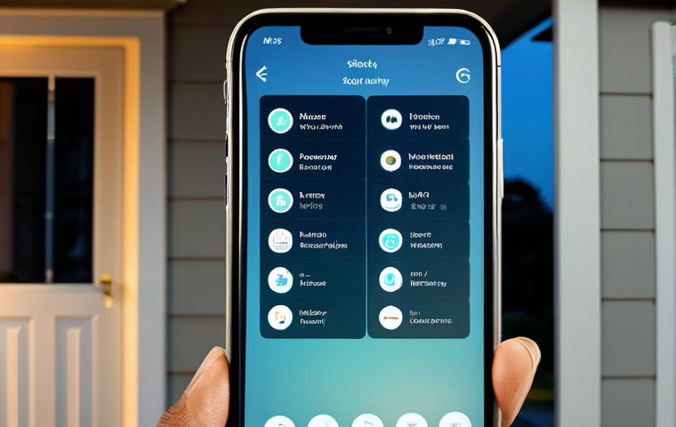 Modern Smart Home Security System Interface**
"A sleek, modern smartphone interface displaying a smart home security app dashboard. The app shows live feeds from multiple security cameras (front door, backyard), sensor status (doors/windows secured), and a lock icon indicating the front door is locked. The background is a blurred image of a comfortable Bengali family home at dusk. The app interface uses Bangla script labels alongside English icons. The overall aesthetic is clean, professional, and user-friendly. Fully clothed, appropriate content, safe for work, professional, perfect anatomy, natural proportions, high quality."
**