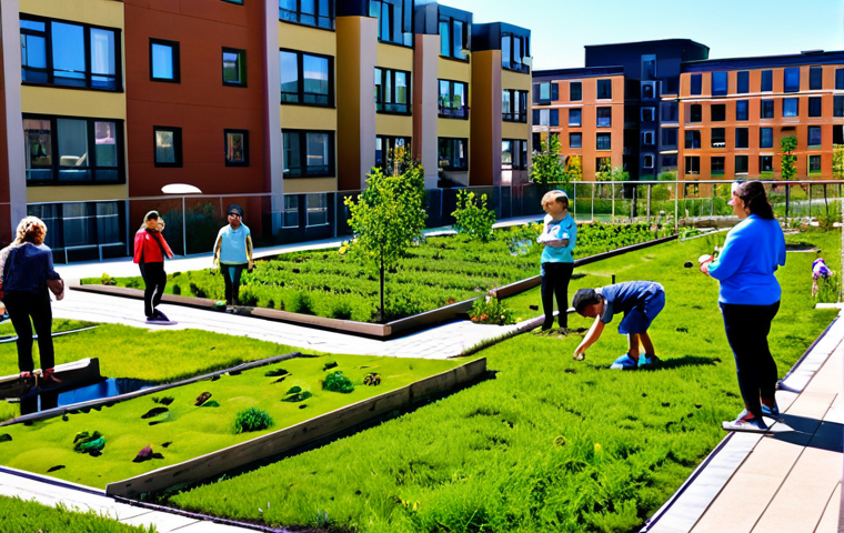 **
"A diverse group of fully clothed families are enjoying a sunny afternoon in a community garden within a modern, eco-friendly smart city. The background features apartment buildings with solar panels and green roofs. Children are playing, and adults are tending to plants. The scene is vibrant and full of life, showcasing community interaction and sustainable living. Safe for work, appropriate content, fully clothed, professional, family-friendly, perfect anatomy, correct proportions, natural pose, well-formed hands, proper finger count, natural body proportions."
**
