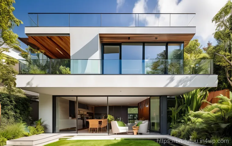 친환경 주택의 설계 기준과 인증 제도 - **Prompt:** A beautifully designed modern eco-friendly home exterior bathed in soft morning sunlight...