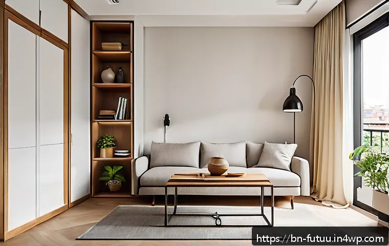 주거 공간에서의 공간 이용 최적화 - A modern small apartment interior showcasing multifunctional furniture designed for space-saving: a ...